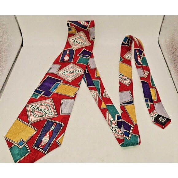 Vintage Tabasco Tie McILHENNY 100% imported silk  Made in USA labels red blue - Picture 1 of 7